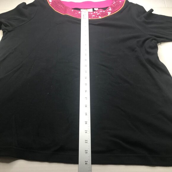 Quaker Factory Women's 1X Top Black Pink Sequins Trim 3/4 Sleeve Preowned - Picture 10 of 11